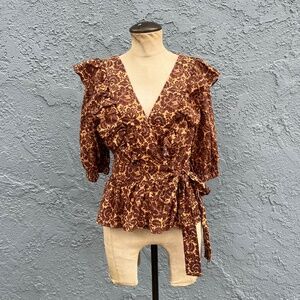 Linen Wrap Top in Small Christy Lynn Stephanie Blouse Cottagecore Prairie